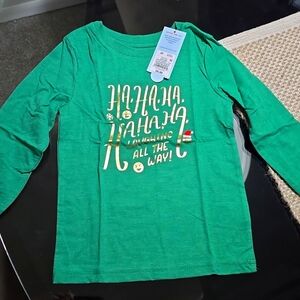 2T Green and gold holiday long sleeve crewneck top